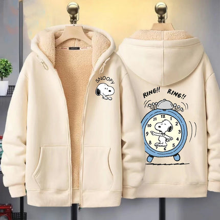 Snoopy New Zip Hoodie for Adult Kawaii Cartoon Sweatshirt Man Woman Clothing Fleece Coat Fashion White Winter Warm Clothes Gift