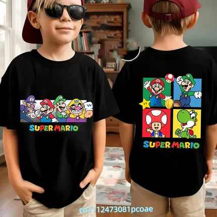 Super Mario Cartoon Pattern Unisex Cotton Short Sleeved O-neck Summer Short Sleeved Casual Adult/Children Role-playing T-shirt