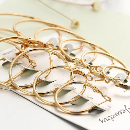 12Pairs/6Pairs Simple Punk Hoop Earrings Set Big Circle Earrings Jewelry for Women Girls Ear Hoops Earring Round Oversized
