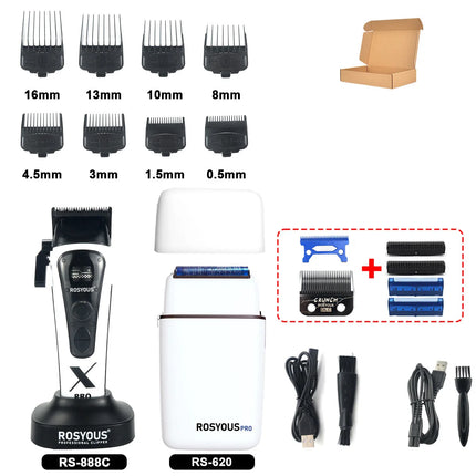 ROSYOUS RS-888C KM-1595 JC-10000 External Rotor Brushless Motor Men Electric Hair Clipper Kit 8000RPM Professional Hair Trimmer