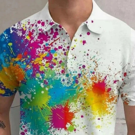 Summer Vibrant Pattern Digital Printing Casual Button Up Men's Short-sleeved Fashion Polo Shirt Comfortable Commuting Wear