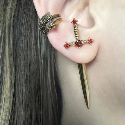 Kiss Jewelry Punk Sword Gothic Kinitial Piercing Earrings for Woman Men Gothic Crystal Ear Jacket Stud Earrings Jewelry