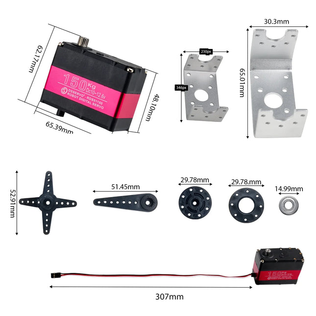 High Torque 150kg RDS51150 Metal Gear Digital 12V 180/270 Degree IP66 Robotic Servo Double-Shaft U Mounting Bracket For RC Car