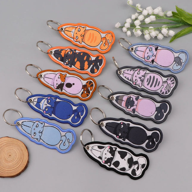 1PCS Cute Cartoon Embroidered Keychains Funny Animal Pattern Key Tags For Motorcycles Cars Backpack Fashion Key Ring