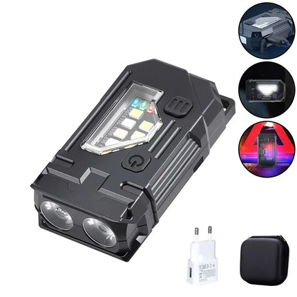 Mini Work Flashlight,8 Modes, Metal Clip Design Rechargeable Magnetic Torch , IP65 Waterproof,  Power Display, Black/Orange