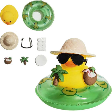 1pc Car Dashboard Ornaments Summer Yellow Duck Coconut Skateboard Hat Rubber Squeeze Duck Cute Car Decoration