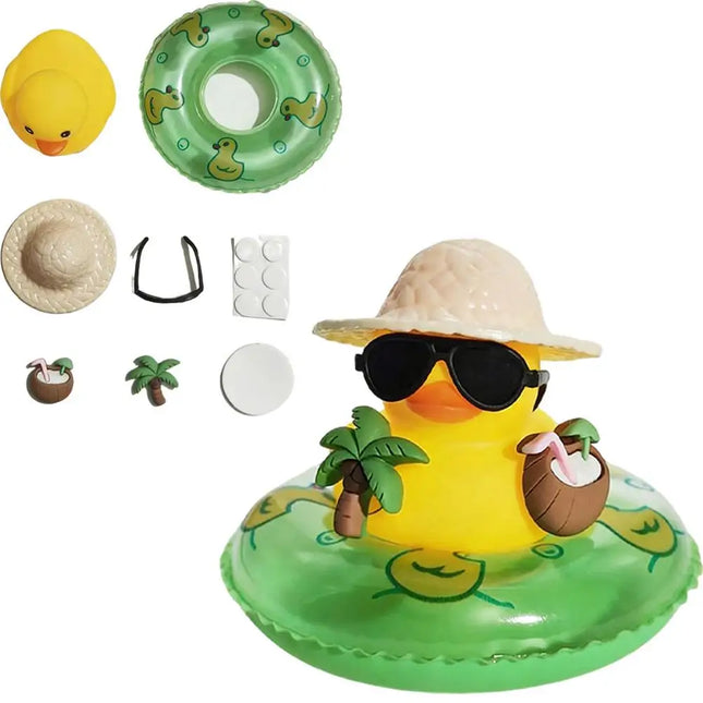 1pc Car Dashboard Ornaments Summer Yellow Duck Coconut Skateboard Hat Rubber Squeeze Duck Cute Car Decoration