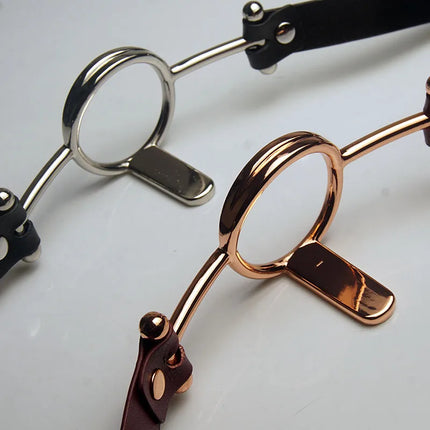 BDSM Tongue Pressure Slave Gag,Leather Stainless Steel Ring Mouth Gags,Sex Toys for Couples,Submissive Bondage,Deep Throat