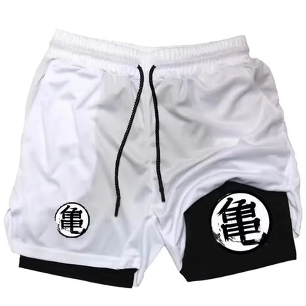 2026 Summer Goku Anime Running Shorts Men Fitness Gym Training 2 in 1 Sports Shorts Quick Dry Workout Jogging Double Deck Shorts
