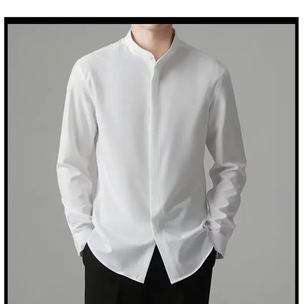 New Autumn Men's Shirt Lightweight Chic Korean Style Slim Fit Ice Silk Long Sleeve Casual Business Shirt Trendy