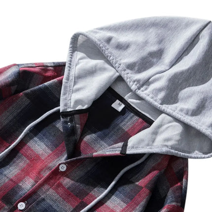 Autumn Hot Sale Of The Season Men's Plaid Hooded Casual Shirt Independent Station Cross-Border Checkered Hoodie Style Floral Patchwork