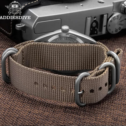 ADDIESDIVE Retro Men's Watch K1 Mineral Glass Stainless Steel 100m Waterproof Night Light Watch 36mm Movement Nylon Quartz Watch