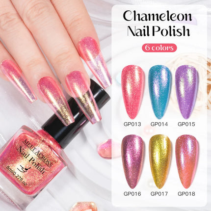 2pcs 8ml Chameleon Nail Polish Set Gorgeous Glitter Galaxy Chrome Holographic Nail Polish No-Bake Quick Dry Long-Lasting Nails