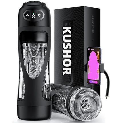 KUSHOR Automatic Sucking Male Masturbator AI Sync Vagina Masturbation Blowjob Vibrating Licking Pocket Pussy Sex Toys for Men