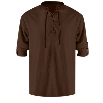 1Men's Renaissance Shirt Pirate Medieval Viking Top Cotton Linen Shirts Men Long Sleeved Halloween Costume