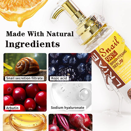 Natural Snail Brightening Face & Body Serum, Glowing Flawless, Moisturizing, Anti-Age, Reduce Spots & Wrinkles, 120ml/ 4.2 oz