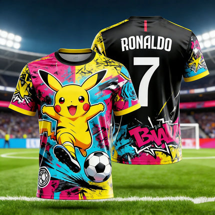 New Pikachu Special Edition Football Jersey T-shirt 2026 Ronaldo No.7 Men's/Women's Football Jersey Children's Pikachu T-shirt