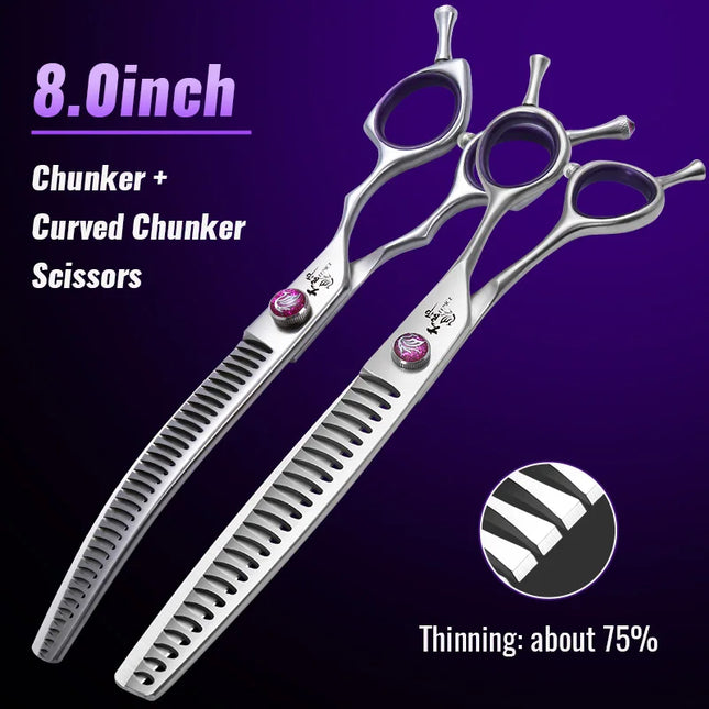 Fenice 7.0/7.5/8.0 inch Professional Pet Grooming Shears Fishbone Teeth Straight/Curved Chunker Scissors JP440C Groomer Tools