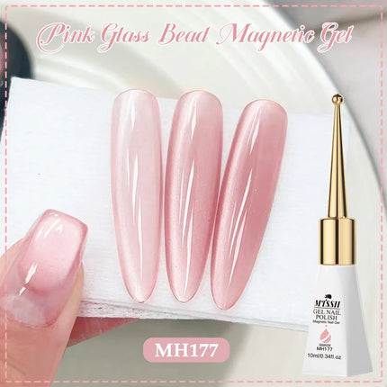 10ml Pink Glass Bead Cat Magnetic Gel Nail Polish Semi Permanent UV LED Gel Varnish Soak Off Nail Art Decorations Nail Supplies