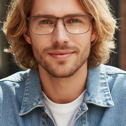 ZENOTTIC Alloy Square Progressive Prescription Glasses for Men Anti Blue Light/Photochromic Optical Eyeglasses
