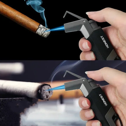 HONEST Outdoor Adventure BBQ Windproof Turbo Jet 1300 C Turbo Torch Cigar Lighter Keyring Gas Lighter Men's Smoking Gadget