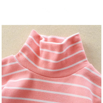 Kids Warm Top Autumn Winter Baby Boys Girls Striped High Collar Sweatshirt Children Leisure Bottoming Shirt