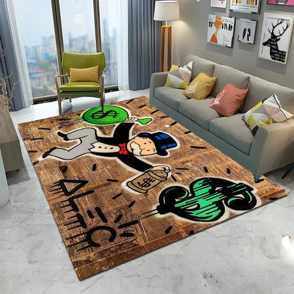 Dollar Monopoly Cartoon Retro Games Carpet Rug for Home Living Room Bedroom Sofa Doormat Decor,kids Area Rug Non-slip Floor Mat