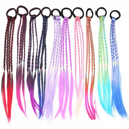 Synthetic Kids Colorful Wig Ponytail Headbands Rubber Bands Small Braids Hair Extension Hair Band Headwear Kids Hair Accessories