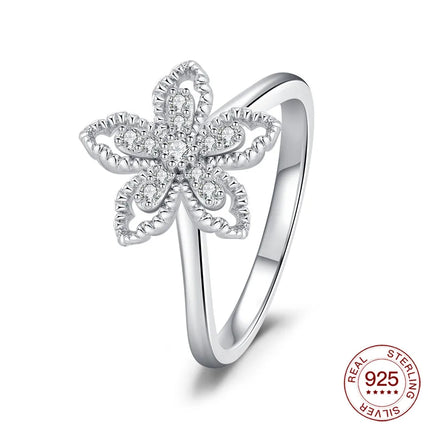 New Rings 925 Silver Ring Original Five-Petal Clover Blue Lotus Ring For Women Luxury Zircon Simple Finger Ring Jewelry Gifts