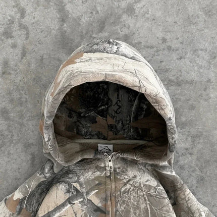 Y2K Retro Zip Up Hoodie Men Camouflage Pattern Zipper Sweatshirt High Street Hip Hop Streetwear Oversized Unisex Camo Hoodie
