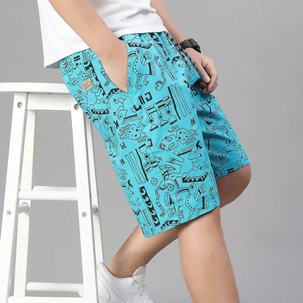 Mens 100% Cotton Shorts Elastic Waist Casual Shorts Printed Beach Shorts Relaxed Fit Running Shorts Cotton Sweat Shorts