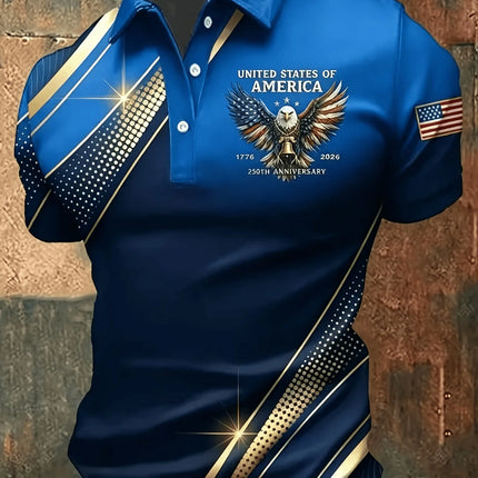 3D Printed Leaf Boat Polo Shirt For Men America Flag Pattern Tees Summer Street Loose Short Sleeve Tops Lapel T-Shirts