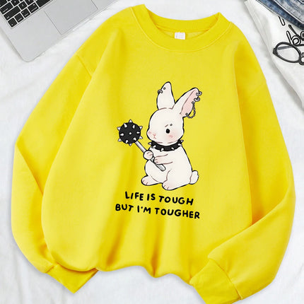 Cute Punk Style Rabbit Printing Sweatshirts Women Soft Fleece Warm Hoodie Winter Loose Pullover Casual Crewneck Woman Clothes