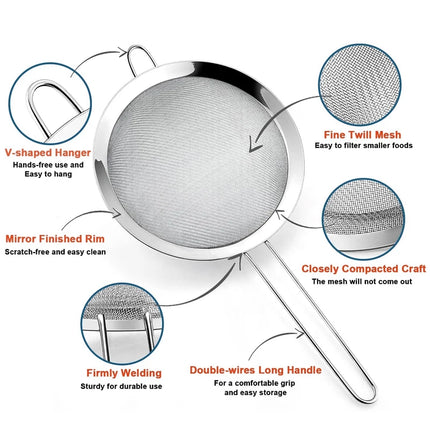 1/3/4Pcs/Set Stainless Steel Wire Fine Mesh Oil Strainer Flour Colander Sieve Sifter Pastry Baking Tools Kitchen Accessories