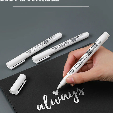 1/5pcs White Permanent Paint Pen Fine Head White Marker 1mm Quick-Drying Oil Waterproof Graffiti Pens Tire Fabric Wood Painting