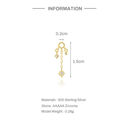 CANNER 1PC 925 Sterling Silver Chain Tassel Piercing Earrings Chain Charm Accessories For Woman Shiny Earring Fine Jewelry Gift