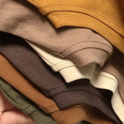 1-7Y Kids Cotton Shirt Solid Caramel Coffee Color Children's 2025 Autumn New Boys Girls Cotton Stylish Long Sleeved T-shirt