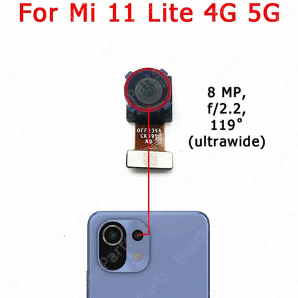 For Xiaomi Mi 11 Lite Selfie Front Frontal Small Facing Camera Back Rear Camera Module View Backside Replacement Spare Parts