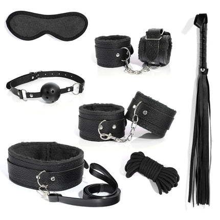 BDSM Bondage Bundle Set Leather Plush Blindfold Handcuffs Whip Nipple Clip Adult Sex Toys Women Erotic Restraint Game Kit