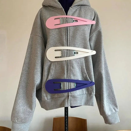 American Retro Hair Clip Hoodies Womens New Zipper Cardigan Jacket Womens Kawaii Oversized Hoodie Sweatshirt Fashion Y2k Clothes