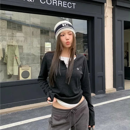 2024 Autumn Winter Long Sleeves Korean Fashion Style O-neck T-shirt For Women Fake Two-Piece T-shirts Ladies Top Tee Clothes