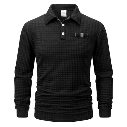 Men's Golf Checkered Long Sleeve Polo Shirt  Casual Sports Business Men POLO Shirt Comfortable Breathable Solid Color T-shirt