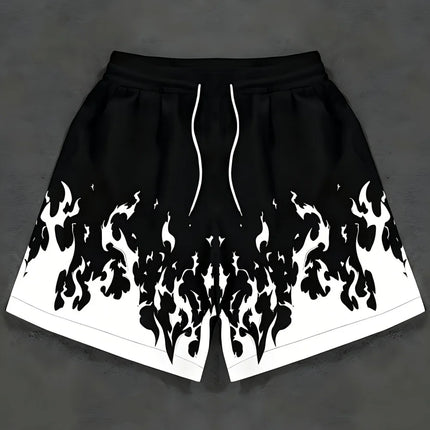 Basic Shorts Men's Casual Shorts Fitness Sports Flame Pattern 3D Print Gothic Style Summer Men Gym Shorts Football Man Clothes