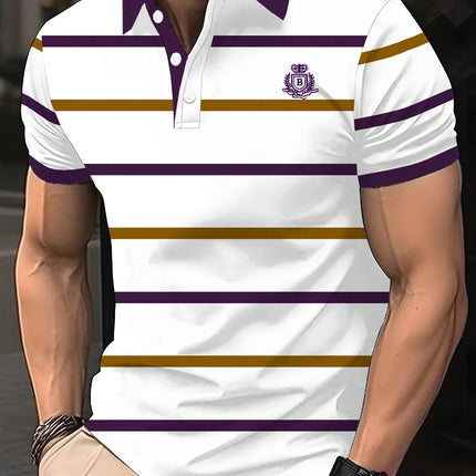 Luxury brand lettered short-sleeved polo shirt, fashionable striped summer breathable T-shirt, high-end Korean style men's clothing