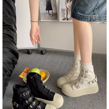 CHABELLA Women's High Top Canvas Shoe Design Buckle Strap Zip Simplicity Female Shoes 2025 High Street Grace Walking Shoes
