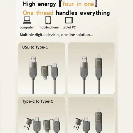 4-in-1 PD Cable 240W Super Fast Charging Multiple Functions For iPhone Xiaomi Huawei iPad Notebook Tablet Mobile Phone Samsung