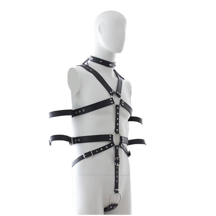 Thierry  Male PU Leather Harness Bondage Restraints Chest Strap Body Harness Strap On Dildo Fetish Adult Sex Games for Couple