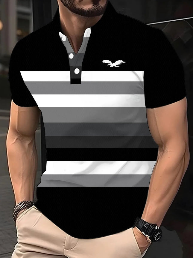 2026 Summer Men's Polo Shirt with Stripes Print Breathable Lightweight Casual Sporty Outdoor Men's Clothing