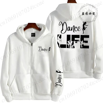 Dance Life Printed Women Zip Up Hoodie Sweatshirts Cozy Tops Women Hoodies Zipper Jackets Coat Dance Life Girl Sudadera Moletom