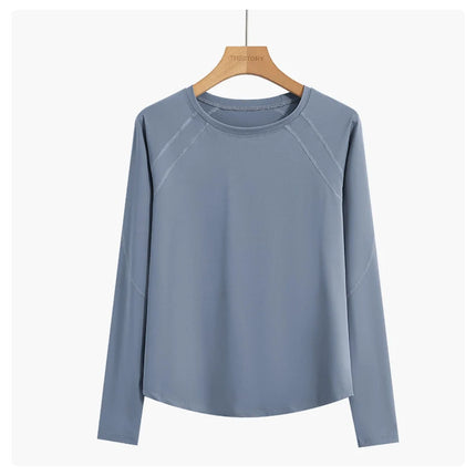 DRUR Women Long Sleeve Yoga Shirt Quick Dry Breathable Workout Top O-Neck Lightweight Pilates Running Tee Activewear Gym Clothes